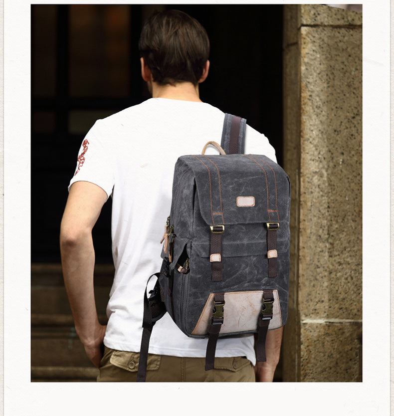 Unisex Canvas Backpack - Black, Grey, Green or Khaki