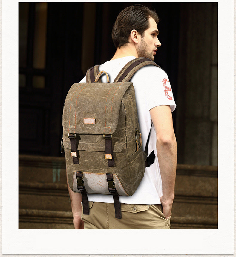 canvas leather dslr backpack Green Canvas Waterproof Mens 15'' Canon Camera Backpack Large Nikon DS – iwalletsmen