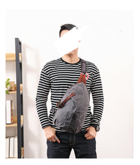 Canvas Leather Mens Camouflage Chest Bag One Shoulder Backpack Khaki Sling Bag for Men - iwalletsmen