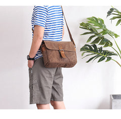 Canvas Leather Mens DSLR Camera Bag Side Bag Green Small Messenger Bag for Men - iwalletsmen