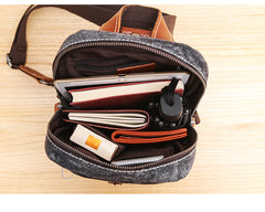 Canvas Mens Folk Gray Chest Bag One Shoulder Backpack Gray Sling Bag for Men - iwalletsmen