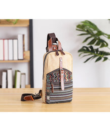 Canvas Mens Folk Gray Chest Bag One Shoulder Backpack Gray Sling Bag for Men - iwalletsmen