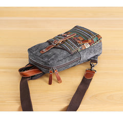 Canvas Mens Folk Gray Chest Bag One Shoulder Backpack Gray Sling Bag for Men - iwalletsmen