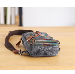 Canvas Mens Folk Gray Chest Bag One Shoulder Backpack Gray Sling Bag for Men - iwalletsmen