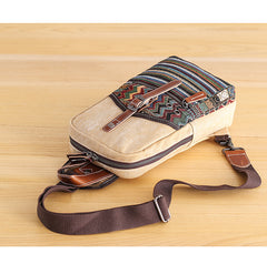 Canvas Mens Folk Gray Chest Bag One Shoulder Backpack Gray Sling Bag for Men - iwalletsmen