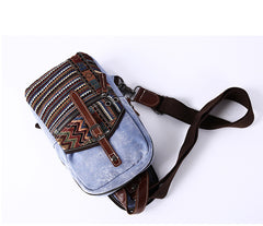 Canvas Mens Folk Gray Chest Bag One Shoulder Backpack Gray Sling Bag for Men - iwalletsmen