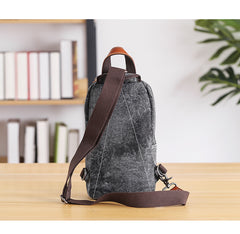 Canvas Mens Folk Gray Chest Bag One Shoulder Backpack Gray Sling Bag for Men - iwalletsmen