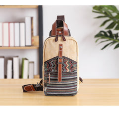 Canvas Mens Folk Gray Chest Bag One Shoulder Backpack Gray Sling Bag for Men - iwalletsmen