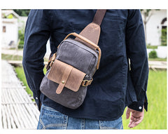 Canvas Leather Mens Khaki Chest Bag One Shoulder Backpack Green Sling Bag for Men - iwalletsmen