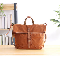 Canvas Leather Mens 13'' Khaki Side Bag Courier Bag Messenger Bag Black Shoulder Bag for Men - iwalletsmen