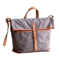 Canvas Leather Mens 13'' Khaki Side Bag Courier Bag Messenger Bag Black Shoulder Bag for Men - iwalletsmen