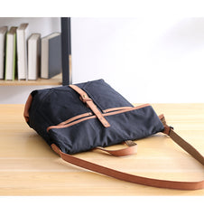 Canvas Leather Mens 13'' Khaki Side Bag Courier Bag Messenger Bag Black Shoulder Bag for Men - iwalletsmen
