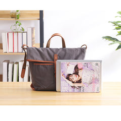 Canvas Leather Mens 13'' Khaki Side Bag Courier Bag Messenger Bag Black Shoulder Bag for Men - iwalletsmen