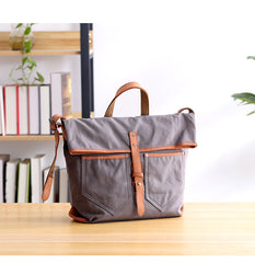Canvas Leather Mens 13'' Khaki Side Bag Courier Bag Messenger Bag Black Shoulder Bag for Men - iwalletsmen
