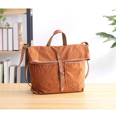 Canvas Leather Mens 13'' Khaki Side Bag Courier Bag Messenger Bag Black Shoulder Bag for Men - iwalletsmen
