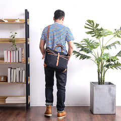 Canvas Leather Mens 13'' Khaki Side Bag Courier Bag Messenger Bag Black Shoulder Bag for Men - iwalletsmen