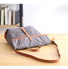 Canvas Leather Mens 13'' Khaki Side Bag Courier Bag Messenger Bag Black Shoulder Bag for Men - iwalletsmen