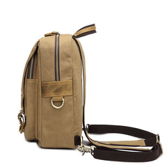 Canvas Leather Mens Mini Sling Bag Khaki Backpack One Shoulder Bag Green Chest Bag for Men - iwalletsmen