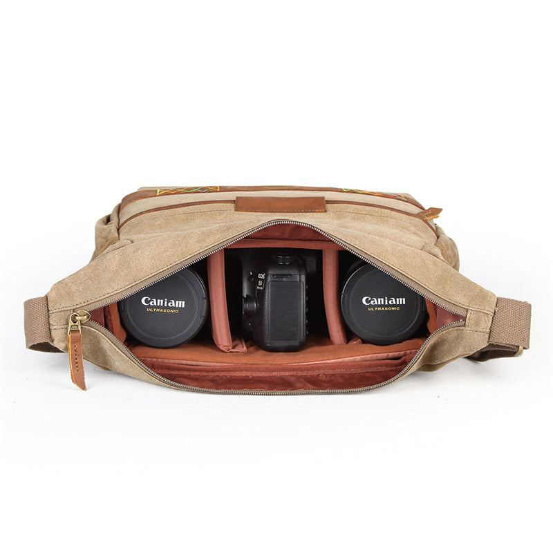 Waterproof Waxed Canvas Camera Bag Canvas With Leather DSLR Camera