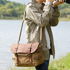 Canvas Leather Mens 14‘’ CANON CAMERA Messenger Bag NIKON CAMERA Side BAG DSLR CAMERA BAG - iwalletsmen