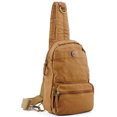 Canvas Brown Mens Sling Bag Khaki Chest Bag One Shoulder Backpack for Men - iwalletsmen