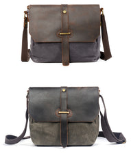 Waxed Canvas Leather Gray Mens Small Side Bag Green Shoulder Bag Messenger Bag For Men - iwalletsmen