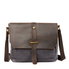 Waxed Canvas Leather Gray Mens Small Side Bag Green Shoulder Bag Messenger Bag For Men - iwalletsmen