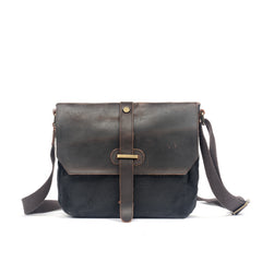 Waxed Canvas Leather Gray Mens Small Side Bag Green Shoulder Bag Messenger Bag For Men - iwalletsmen