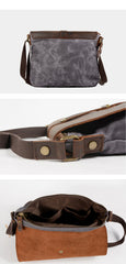 Waxed Canvas Leather Gray Mens Small Side Bag Green Shoulder Bag Messenger Bag For Men - iwalletsmen