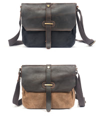 Waxed Canvas Leather Gray Mens Small Side Bag Green Shoulder Bag Messenger Bag For Men - iwalletsmen