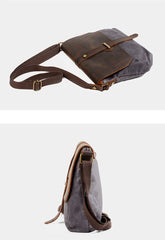 Waxed Canvas Leather Gray Mens Small Side Bag Green Shoulder Bag Messenger Bag For Men - iwalletsmen