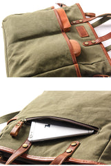 Canvas Leather Mens Side Bag Army Green 12'' Tote Postman Bag Messenger Bag for Men - iwalletsmen