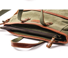 Canvas Leather Mens Side Bag Army Green 12'' Tote Postman Bag Messenger Bag for Men - iwalletsmen