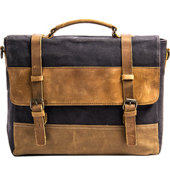 Canvas Leather Mens Side Bag Black 14'' Briefcase Gray Postman Bag Messenger Bag for Men - iwalletsmen