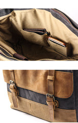Canvas Leather Mens Side Bag Black 14'' Briefcase Gray Postman Bag Messenger Bag for Men - iwalletsmen