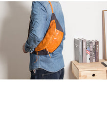 Canvas Leather Mens Sling Bag Dark Gray Chest Bag One Shoulder Backpack for Men - iwalletsmen