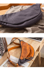 Canvas Leather Mens Sling Bag Dark Gray Chest Bag One Shoulder Backpack for Men - iwalletsmen