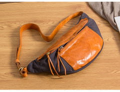 Canvas Leather Mens Sling Bag Dark Gray Chest Bag One Shoulder Backpack for Men - iwalletsmen