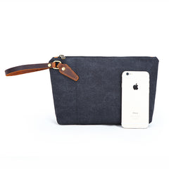 Canvas Leather Mens Small Black Storage Bag Green Clutch Bag Brown Envelope Bag for Men - iwalletsmen