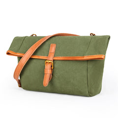 Canvas Leather Mens Womens Small Brown Messenger Bag Shoulder Bag Green Side Bag for Men - iwalletsmen