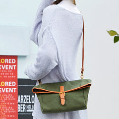 Canvas Leather Mens Womens Small Brown Messenger Bag Shoulder Bag Green Side Bag for Men - iwalletsmen