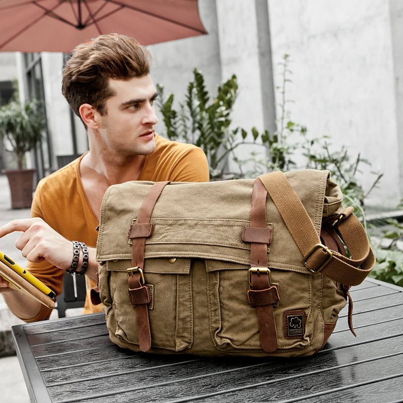 Canvas Leather Mens Vintage 14 Brown Travel Side Bag Black Messenger –  iwalletsmen