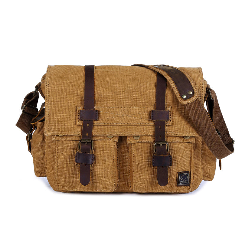 Canvas Leather Mens Vintage 14" Brown Travel Side Bag Black Messenger Bag Blue Shoulder Bag for Men - iwalletsmen