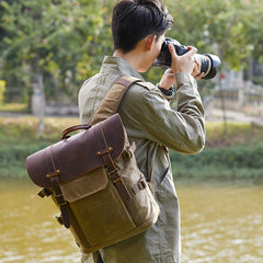 GREEN LARGE CANVAS WATERPROOF MENS CANON CAMERA BACKPACK NIKON CAMERA BAG DSLR CAMERA BAG FOR Women - iwalletsmen