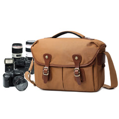 Canvas Leather Mens 14'' Waterproof Army Green CANON CAMERA Khaki Messenger Bag NIKON CAMERA Side BAG DSLR CAMERA BAG - iwalletsmen
