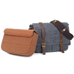 Canvas Leather Mens Waterproof 14'' Green CANON CAMERA Khaki Messenger Bag NIKON CAMERA Side BAG Gray DSLR CAMERA BAG - iwalletsmen