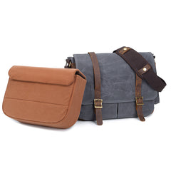 Canvas Leather Mens Waterproof 14'' Green CANON CAMERA Khaki Messenger Bag NIKON CAMERA Side BAG Gray DSLR CAMERA BAG - iwalletsmen
