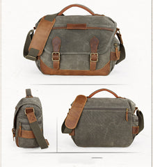 GREEN Waterproof CANVAS 14'' MENSCANON CAMERA SIDE BAG NIKON CAMERA SHOULDER BAG DSLR CAMERA MESSENGER BAG FOR MEN - iwalletsmen