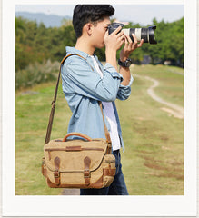 GREEN Waterproof CANVAS 14'' MENSCANON CAMERA SIDE BAG NIKON CAMERA SHOULDER BAG DSLR CAMERA MESSENGER BAG FOR MEN - iwalletsmen