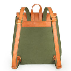 Canvas Leather Mens Women Student Backpack Army Green Travel Backpack Caramel College Backpack for Men - iwalletsmen